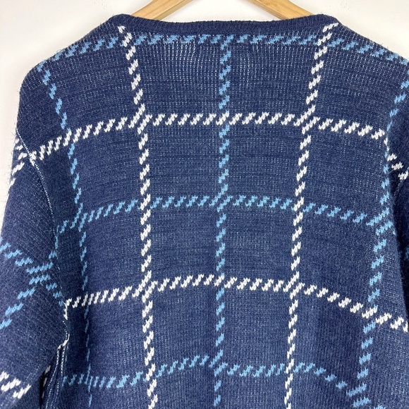 Tally Ho Vintage Navy Blue Checked Cardigan Sweater - Picture 7 of 8